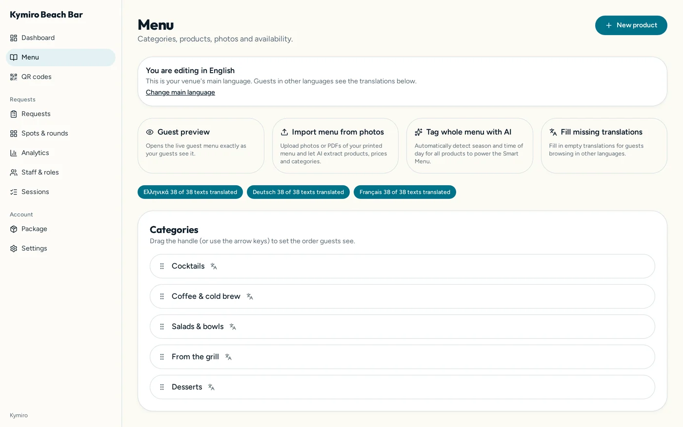 Menu editor with AI support